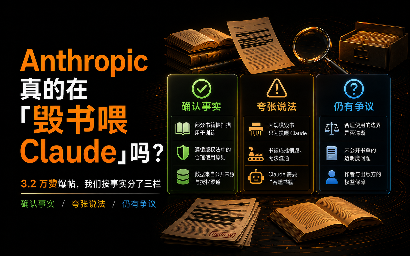 Anthropic 真的在「毁书喂 Claude」吗？3.2 万赞爆帖，我们按事实分了三栏