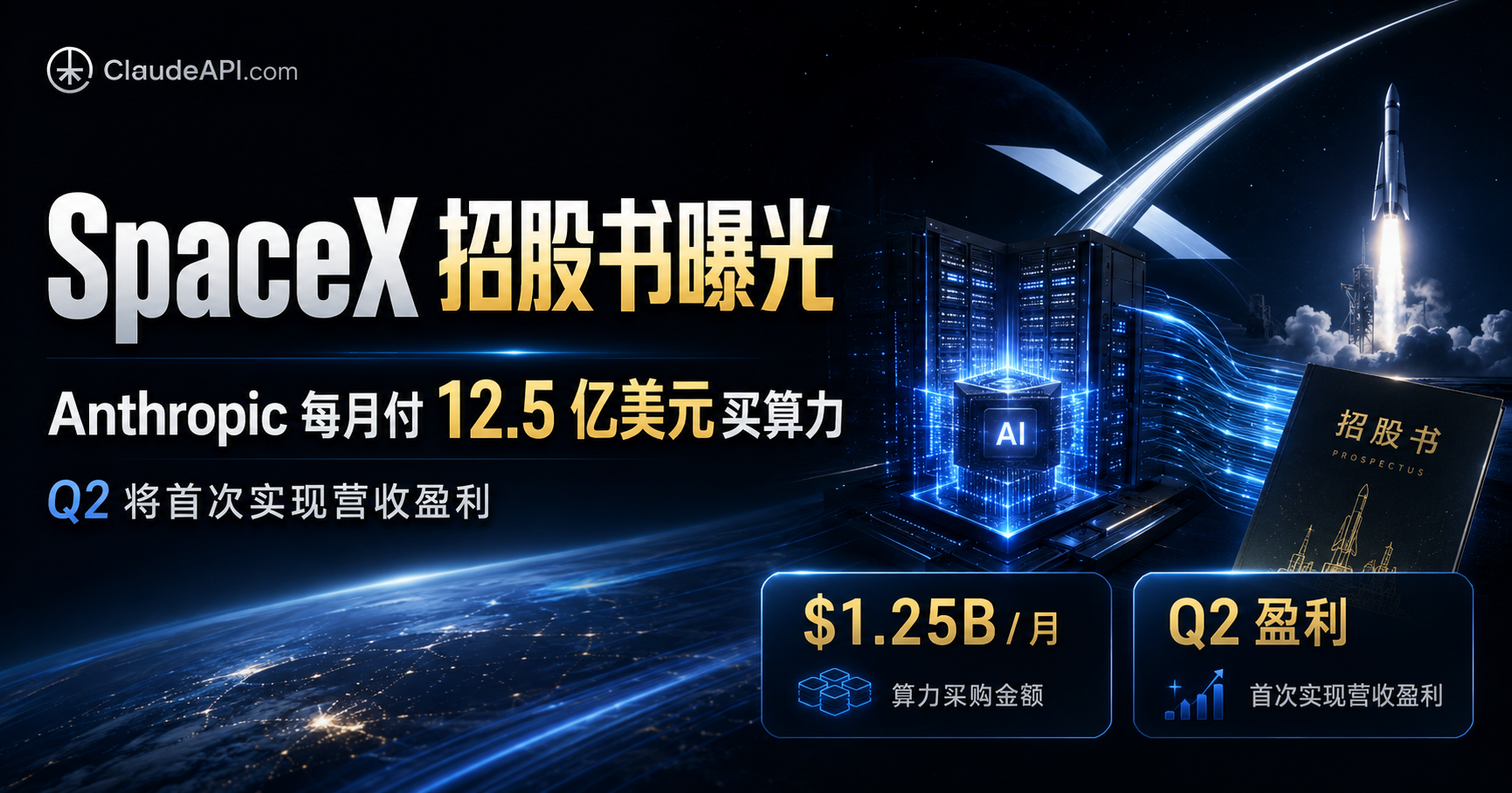 SpaceX 招股书曝光:Anthropic 每月付 12.5 亿美元买算力,Q2 将首次实现营收盈利