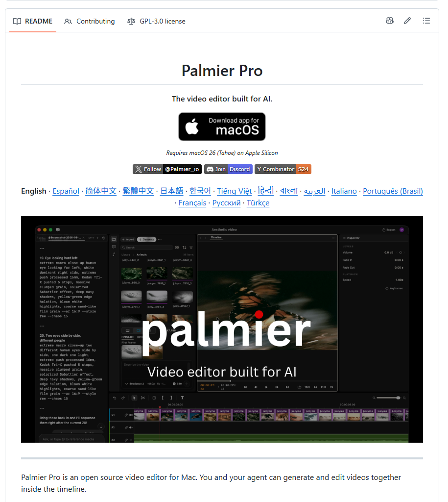 Palmier Pro MCP video timeline