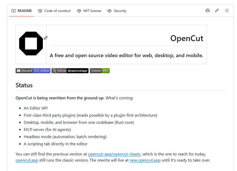 OpenCut open-source video editor