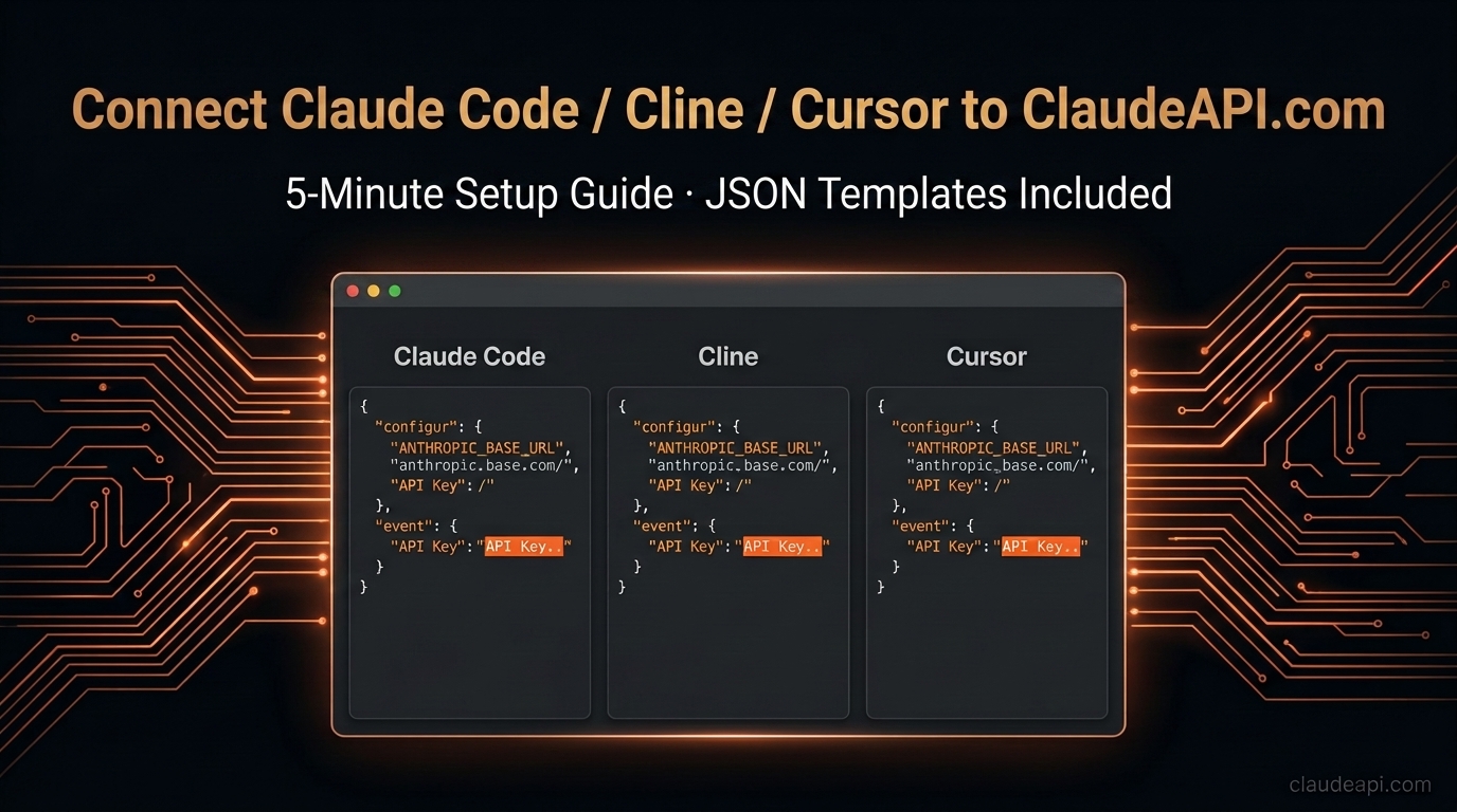 Connect Claude Code / Cline / Cursor to ClaudeAPI.com in  (Copy-Paste JSON Templates Included)