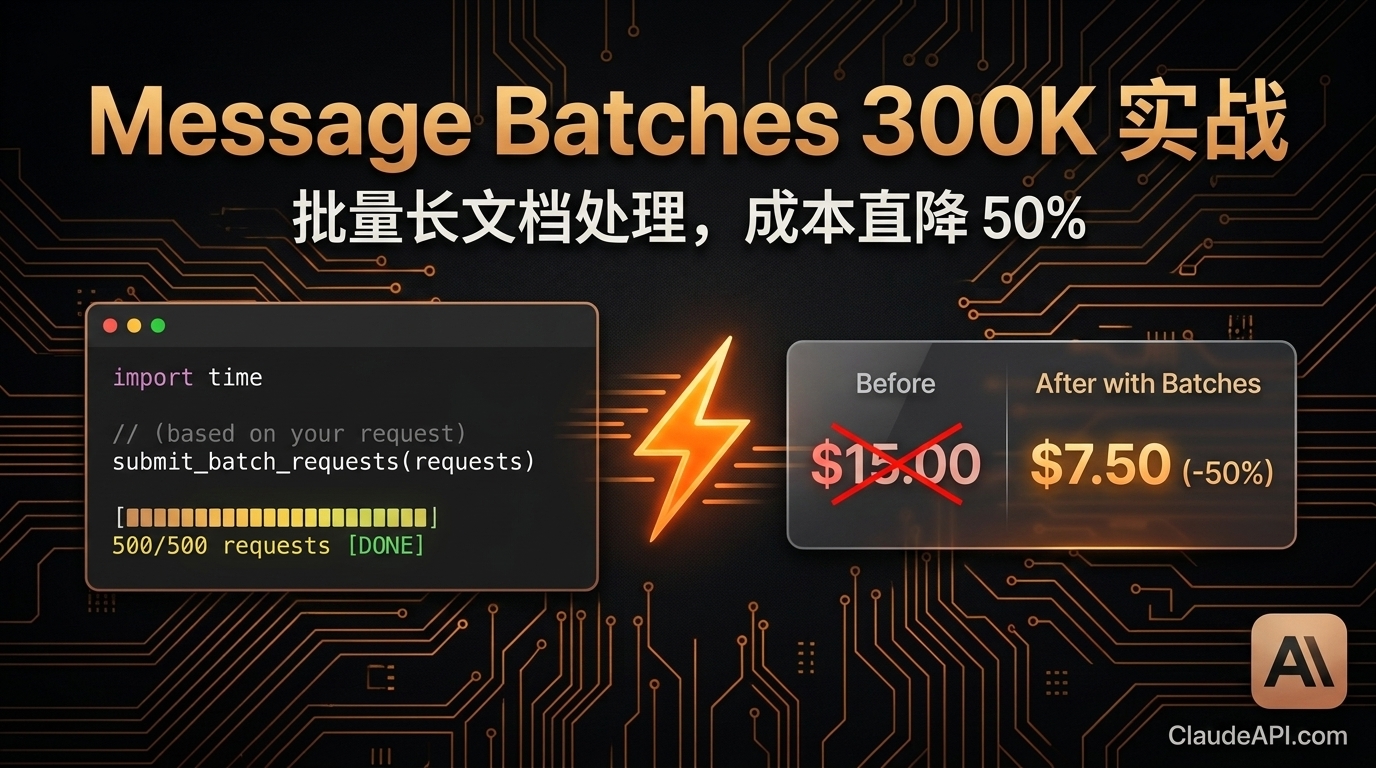 Message Batches 300K 实战：批量长文档处理降本 50%