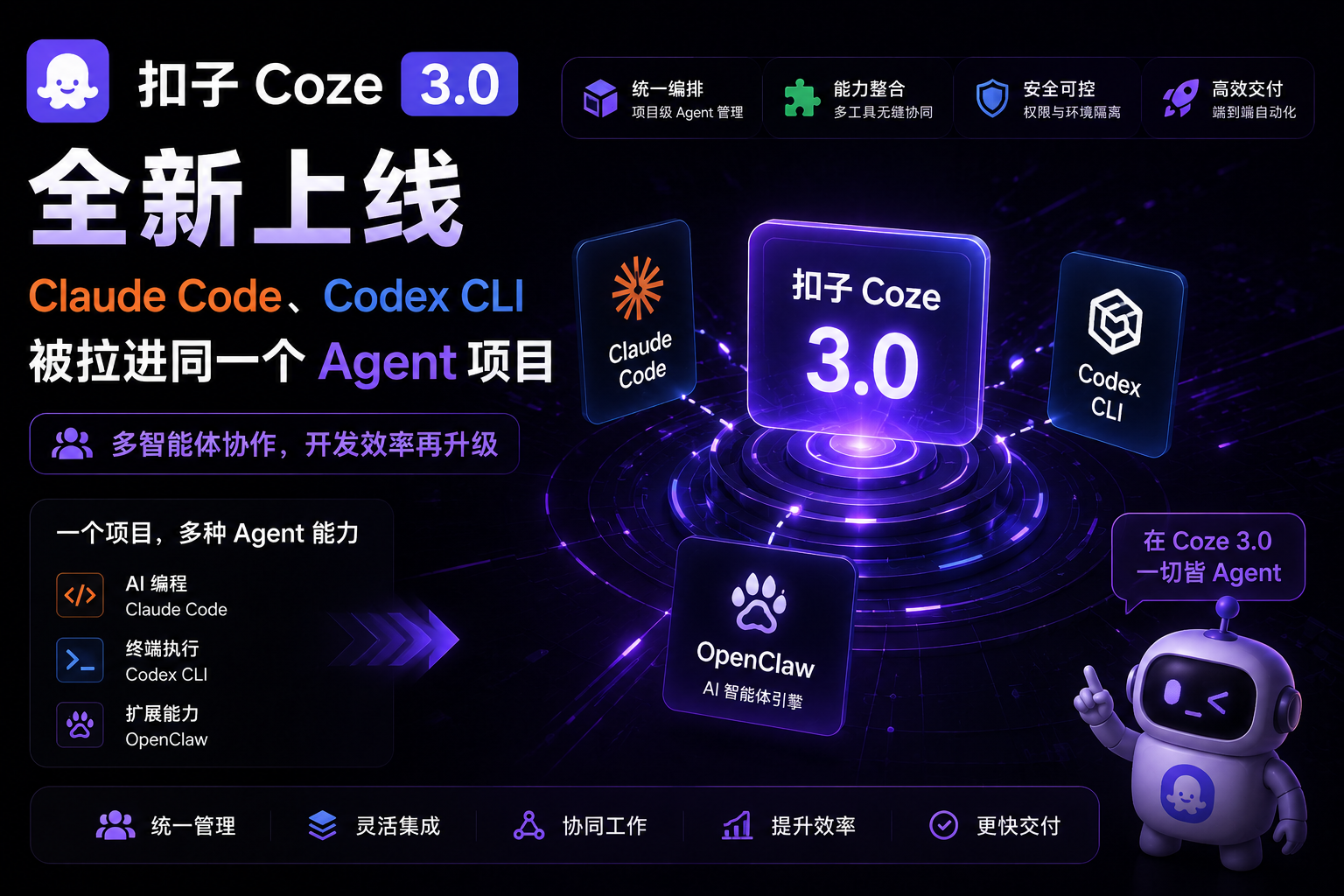 扣子 Coze 3.0 上线:Claude Code、Codex CLI 被拉进同一个 Agent 项目