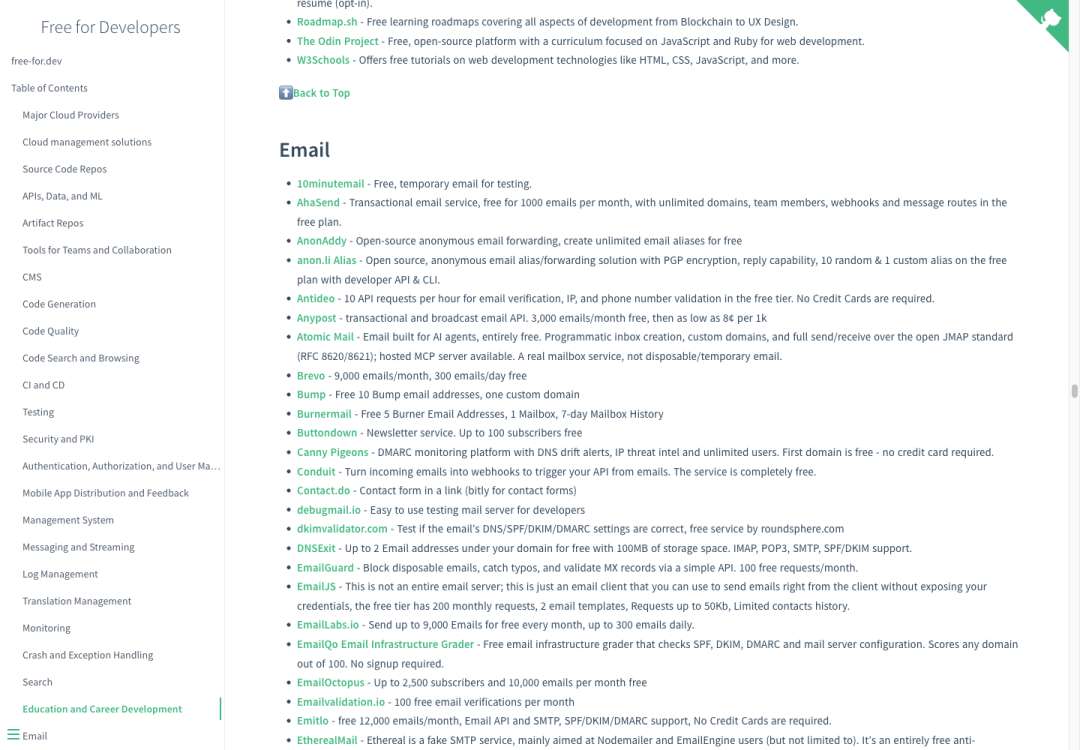 free-for.dev developer email-services category