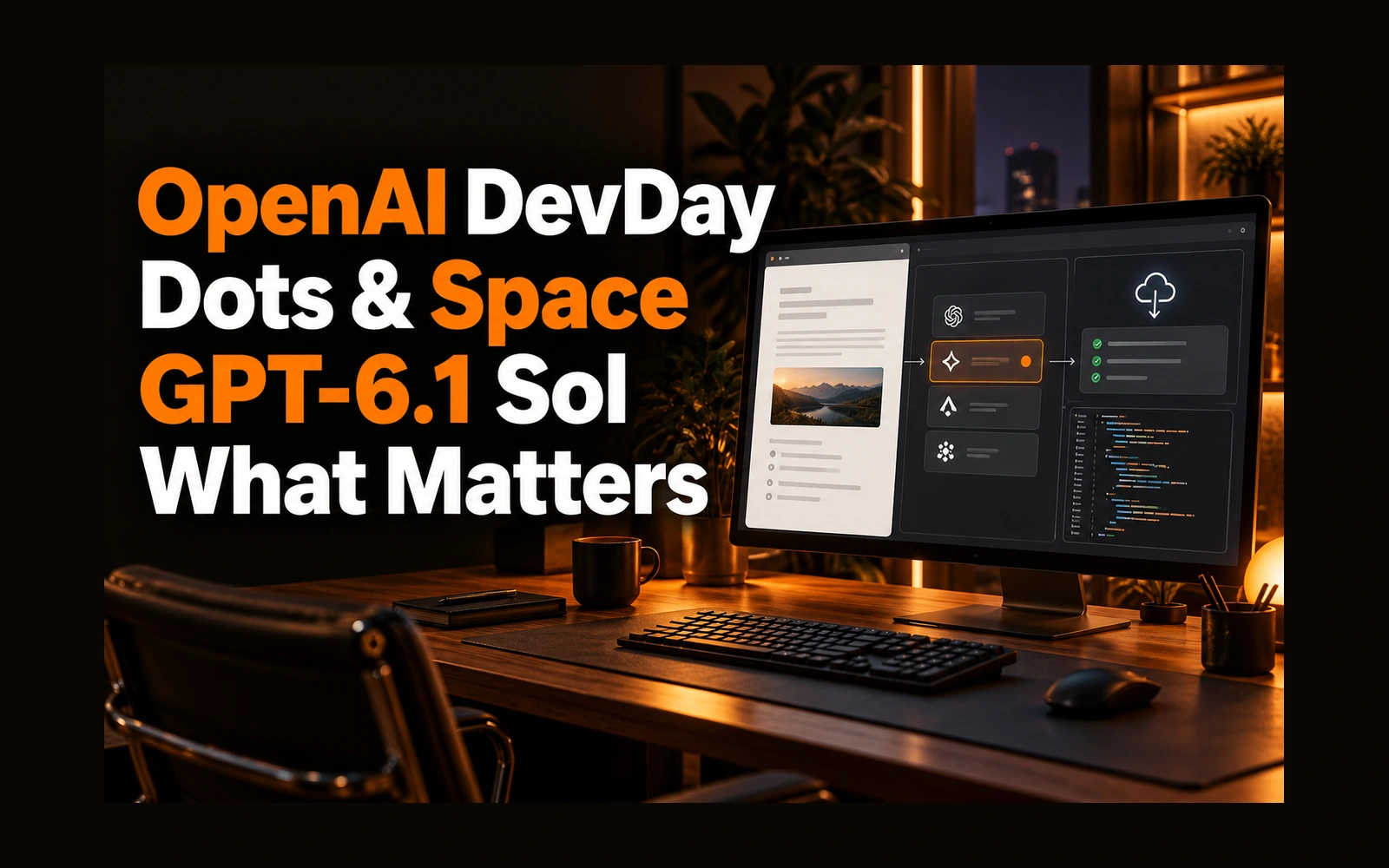 OpenAI DevDay 2026 orange developer workspace for Dots, Space, and GPT-6.1 Sol